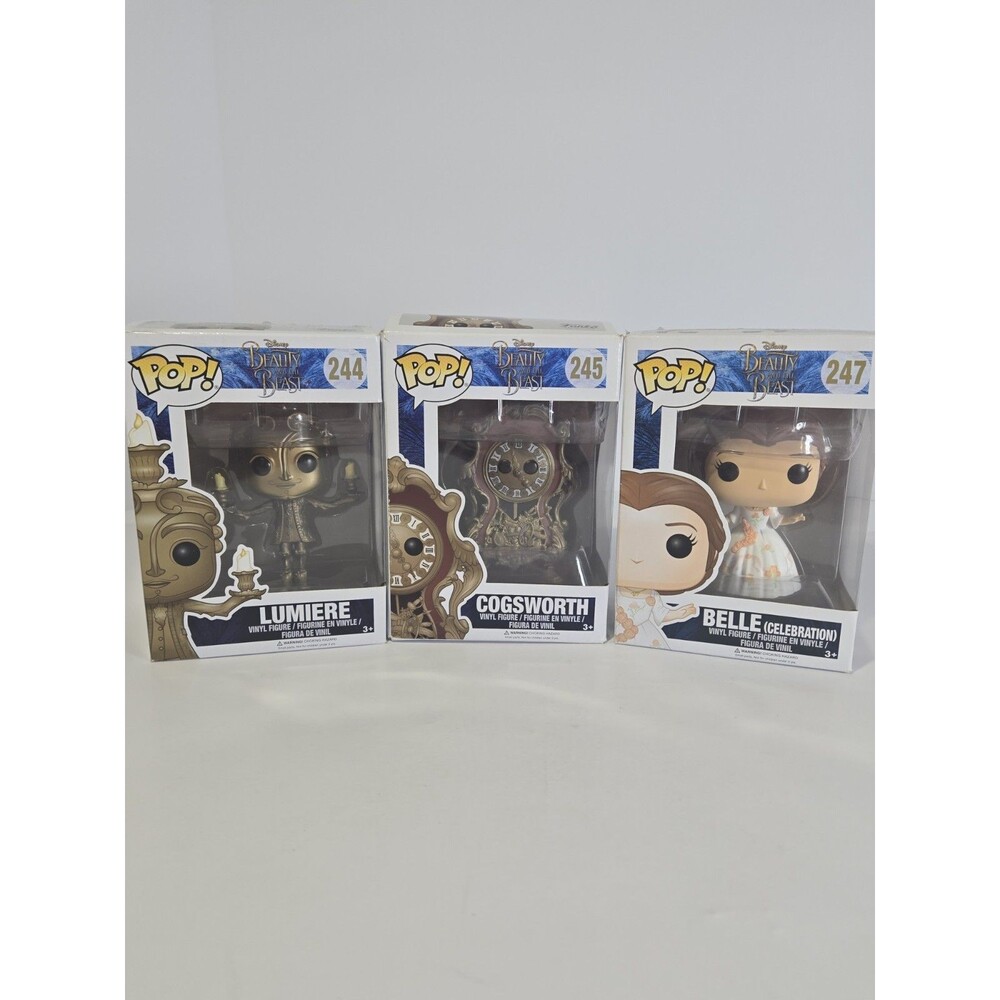 Funko Pop Disney Beauty and the Beast Lot Lumiere 244 Cogsworth 245 Belle 247
